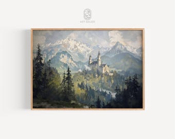 Sprookjesachtig kasteellandschap | Betoverende kasteelkunst, magisch landschap, magisch kasteeldecor | Galerijafdruk
