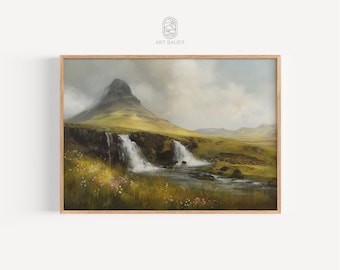 Icelandic Landscape | Nordic Art, Icelandic Art Print, Springtime Watercolor, Mountain Painting, Gallery Print | Gallery Print