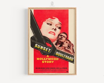 Sunset Boulevard-filmposter, 1950 | Retro noir-poster, iconisch filmkunstwerk, Hollywood-filmposter | Galerijafdruk