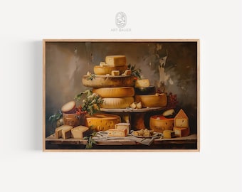 Dutch Cheeses | Cheese Art, Gourmet Food Decor, Cheese Lover Gift, Kitchen Decor, Food Art | Gallery Print
