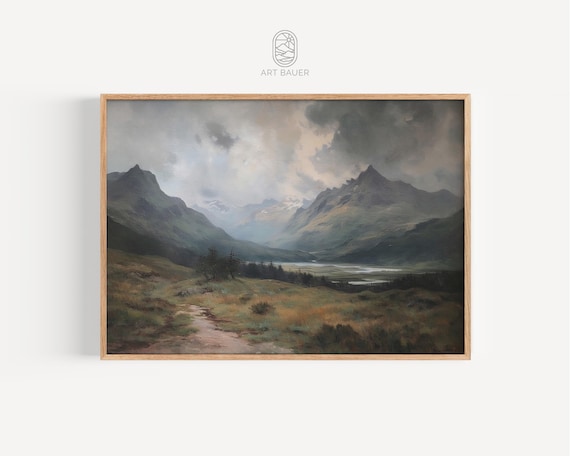 Scottish Highlands | Highland Landscape, Scottish Mountains, Scotland Art, Antique Oil Painting Print, Scotland Print | Gallery Print