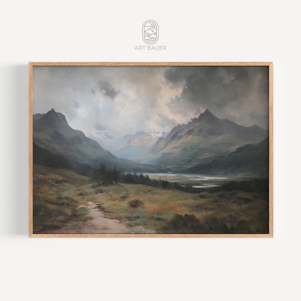 Scottish Highlands | Highland Landscape, Scottish Mountains, Scotland Art, Antique Oil Painting Print, Scotland Print | Gallery Print