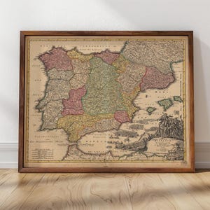Spain and Portugal Antique Map | Framed Print | Weigel, 1720 | Rare Map Print, Vintage Map, Geography Wall Art
