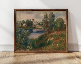 Landscape at Vetheuil, Auguste Renoir | Vintage Framed Print, French Home Decor, Renoir Framed Art, Nature Print (1890)