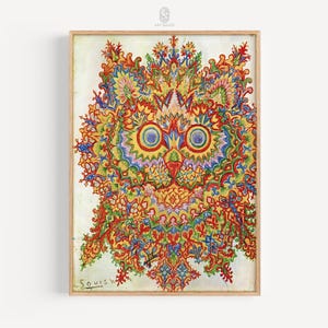Psychedelic Cat | Louis Wain, 1930s | Psychedelic Cat Art, Louis Wain Print, Retro Cat Print, Cat Lover Gift | Gallery Print
