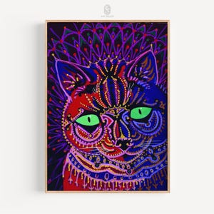 Psychedelic Night Cat | Louis Wain, 1930s | Psychedelic Print, Retro Cat Poster, Louis Wain Cat | Gallery Print