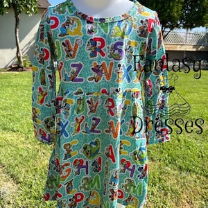 ABC Disney Characters and Letters Girl Long Sleeve Dress