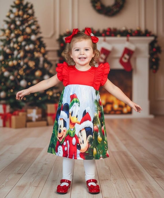 Disney Girl Christmas Girl Dress and Bow - Etsy