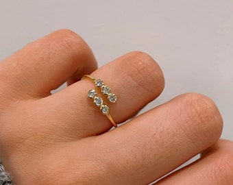 18k Gold Plated, Bezel Ring, Gold Bezel Ring, Sterling Silver Ring, Gift for Women, Mothers Day Gift, Gift for Mom, Adjustable Ring,