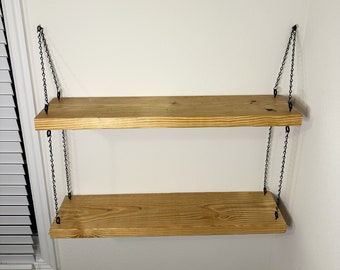 Rustic Wood Handmade Floating Shelves Chain Brackets