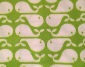 White Whales on Lime Green Fleece