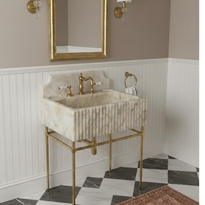 Custom Calacatta Gold Marble Sink, Floating Sink with Backsplash, Marble Sink Vanity, Powder Room Sink, Wall Mounted Sink, Sink Top image 1