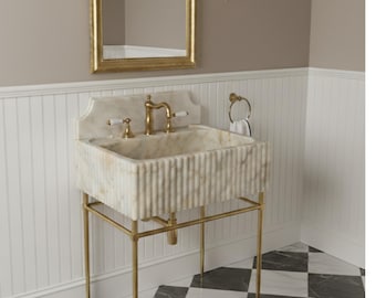 Pia de mármore Calacatta Gold personalizada, pia flutuante com backsplash, gabinete de pia de mármore, pia de lavabo, pia de parede, tampo de pia