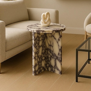 Calacatta Viola Marble Side Table, Custom Design Marble Plinth Table, Marble Coffee Table,Handmade Marble Side Table, Marble Plinth Table