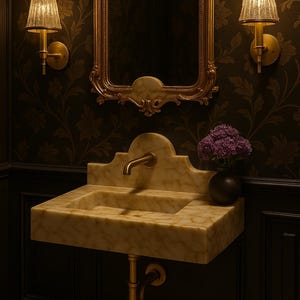 Lavabo de mármol Calacatta Sugar, lavabo de mármol para montaje en pared con protector contra salpicaduras, lavabo de mármol para baño, lavabo para tocador, encimera de tocador personalizada, lavabo de mármol imagen 7