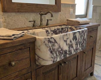Calacatta Viola Marble Wall Sink, Handmade Natural Stone Basin, Marble Sink, Customizable Size Options, Marble Bathroom Sink
