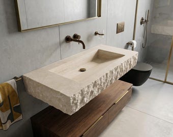 Travertine Marble Sink, Wall Mounted Marble Sink - Handmade Travertine Sink, Natural Stone, Basin, Travertine Sink for Bathroom, Marble