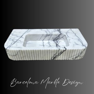Carrara Marble Fluted Sink, Wall Mount Marble Sink, Ruffled Apron Marble Sink, Bathroom Sink, Custom Vanity Top, Customizable Marble Sink