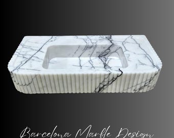 Carrara Marble Fluted Sink, Wall Mount Marble Sink, Ruffled Apron Marble Sink, Bathroom Sink, Custom Vanity Top, Customizable Marble Sink