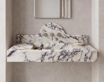 Calacatta Marble Sink with Backsplash, Wall Mount Natural Stone Sink, Washbasin, Powder RoomSink, Sink for bathroom