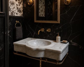 Vit Carrara Marmor Handfat, Naturlig Marmor Handfat, Väggmonterat Handfat, Vit Carrara Handfat, Badrumshandfat, Carrara Marmor Handfat, Marmorkärl