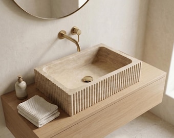 Handcrafted Travertine Sink – Rustic Natural Stone Washbasin with Customizable Design - Natural Stone Sink - Countertop Sink