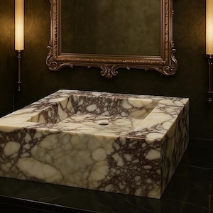 Calacatta Monet Marble Sink - Luxury Natural Stone Basin for Bathroom, Powder Room, or Wall Mount