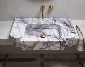 Pia de mármore lilás, bancada suspensa, lavatório de pedra natural, lavatório personalizado para lavabo, decoração moderna e luxuosa para banheiro.