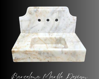 Calacatta Gold Marble Sink Wall Mount Marble Sink with Backsplash Marble Bathroom Sink Powder Room Sink Custom Vanity Top Marble Sink