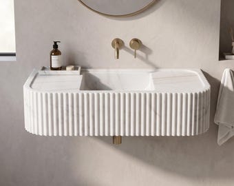 Carrara Marble Sink | Wall Mounted White Marble Bathroom Sink | Custom Natural Stone Basin