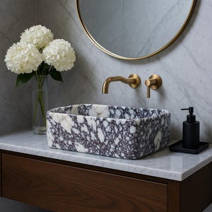 Calacatta Viola Marble Wall Sink, Handmade Natural Stone Basin, Marble Sink, Customizable Size Options, Marble Bathroom Sink