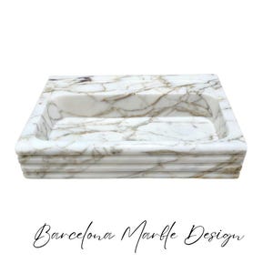 Calacatta Gold Marble Sink, Natural Stone Sink, Wall-Mounted Sink, Rectangular Marble Sink, Modern Marble Sink, Bathroom Sink, Sink