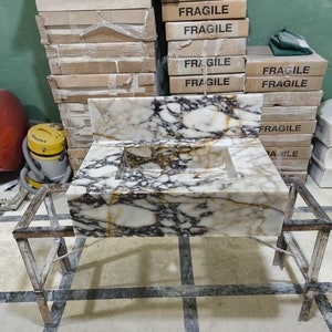 Calacatta Marble Sink, Marble Sink, Wall Mounted Marble Sink, Natural Stone Sink, Sink for Bathroom, Powder Room Sink, Sink with Backsplash