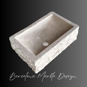 Travertine Rough Chiseled Sink Wall Mounted Marble Sink Marble Bathroom Sink Powder Room Sink Custom Vanity Top Ramp Drain Marble Sink