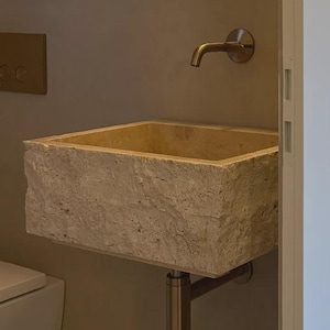 Benutzerdefiniertes beiges Travertin-Waschbecken, Wand befestigtes Travertin-Waschbecken - Kundenspezifisches Design, Travertin-Waschbecken, Naturstein-Becken - Travertin-Waschbecken