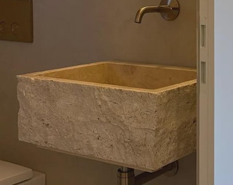 Custom Beige Travertine Sink,Wall Mounted Travertine Sink - Custom Design ,Travertine Sink, Natural Stone Basin - Travertine Washbasin