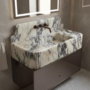 Calacatta Viola Marble Sink with Backsplash, Wall Mount Natural Stone Sink, Washbasin, Powder RoomSink, Sink for bathroom