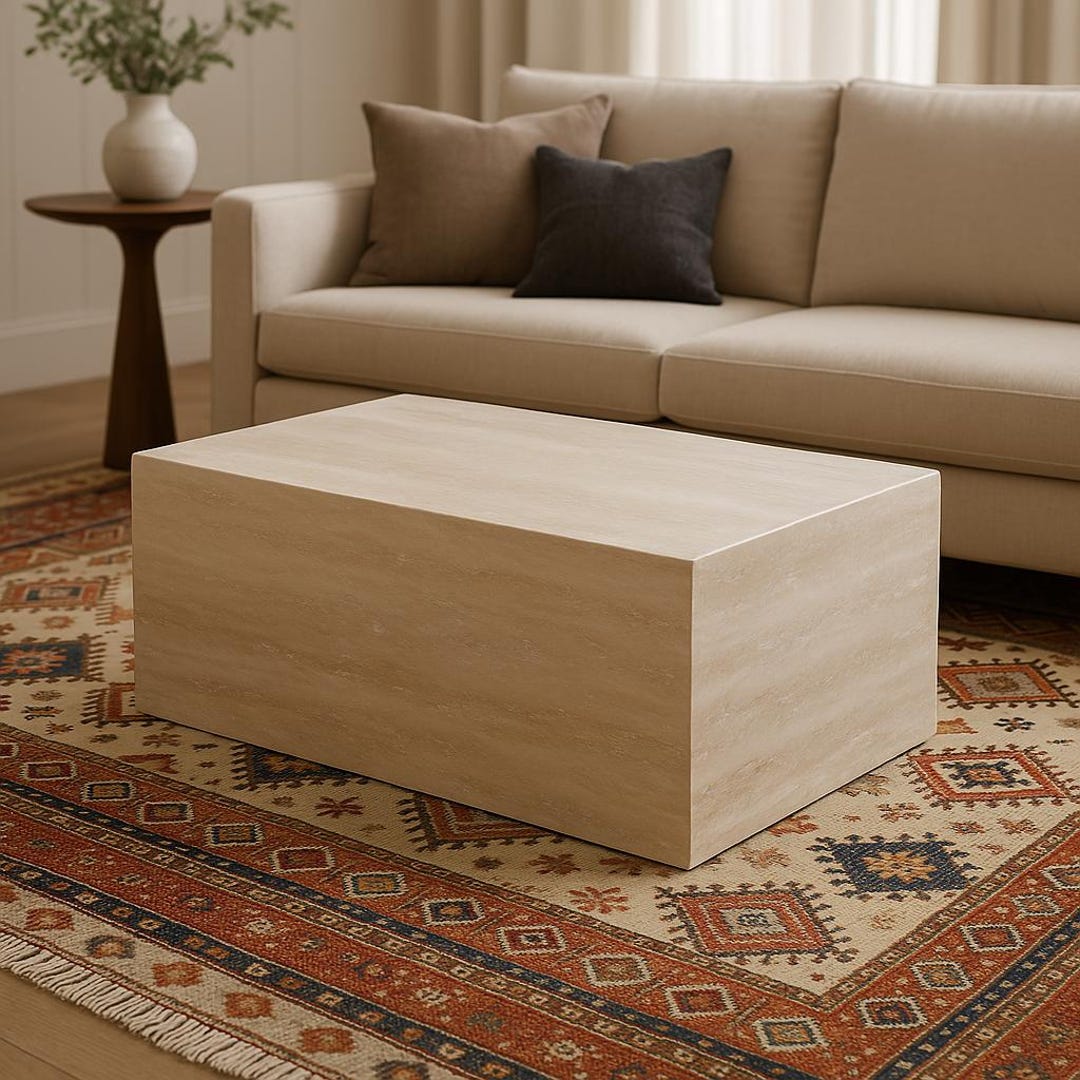 Rectangular Travertine Coffee Table, Modern Coffee Table, Natural Stone ...