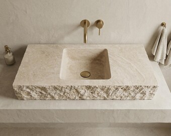 Lavabo in marmo travertino, lavabo in marmo a parete - Lavabo in travertino fatto a mano, lavabo in travertino per bagno, marmo, pietra naturale, lavabo