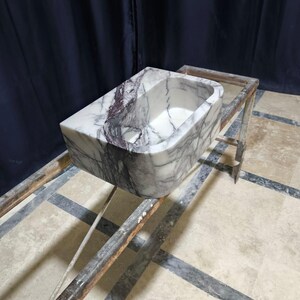 Pia de mármore lilás, cuba pequena para banheiro com bancada, pia personalizada em pedra natural para lavabo. imagem 11