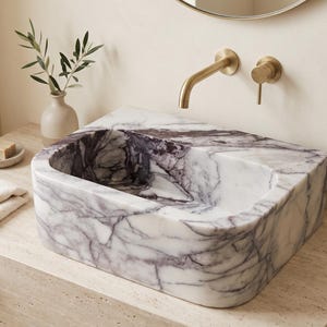 Pia de mármore lilás, cuba pequena para banheiro com bancada, pia personalizada em pedra natural para lavabo. imagem 1