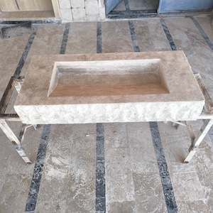 Travertine Marble Sink, Wall Mounted Marble Sink - Handmade Travertine Sink, Natural Stone, Basin, Travertine Sink for Bathroom, Marble