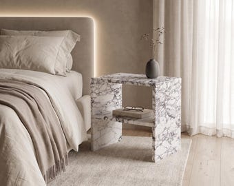 Calacatta Viola Marble Side Table – Handmade Natural Stone Coffee Table, Modern End Table for Home Decor - Custom Made Coffee Table - Marble