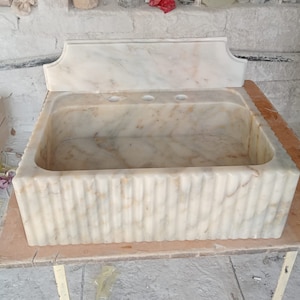 Calacatta Viola Marble Sink, Floating Sink with Backsplash, Marble Sink Vanity, Powder Room Sink, Wall Mounted Sink, Sink Top