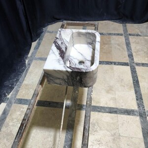 Pia de mármore lilás, cuba pequena para banheiro com bancada, pia personalizada em pedra natural para lavabo. imagem 12