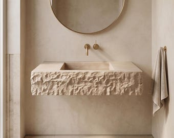 Travertine Marble Sink, Wall Mounted Marble Sink - Handmade Travertine Sink, Natural Stone, Washbasin, Travertine Sink for Bathroom, Marble