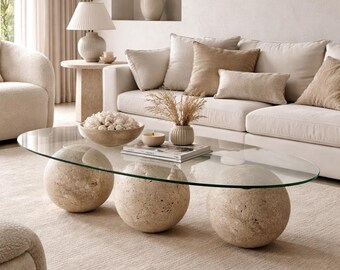 Natural Travertine Ball | Handmade Travertine Decor | Contemporary Stone Accent | Living Room Decoration