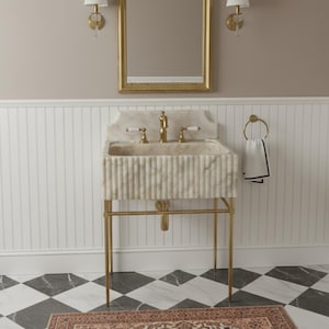Custom Calacatta Gold Marble Sink, Floating Sink with Backsplash, Marble Sink Vanity, Powder Room Sink, Wall Mounted Sink, Sink Top image 2