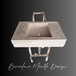 Travertine Marble Sink, Wall Mounted Marble Sink - Handmade Travertine Sink, Natural Stone, Washbasin, Travertine Sink for Bathroom, Marble