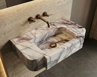 Modern Lilac Marble Sink, Wall Mounted Marble Sink, Sink for Bathroom, Powder Room Sink, Bathroom Design Sink, Natural Stone Sink